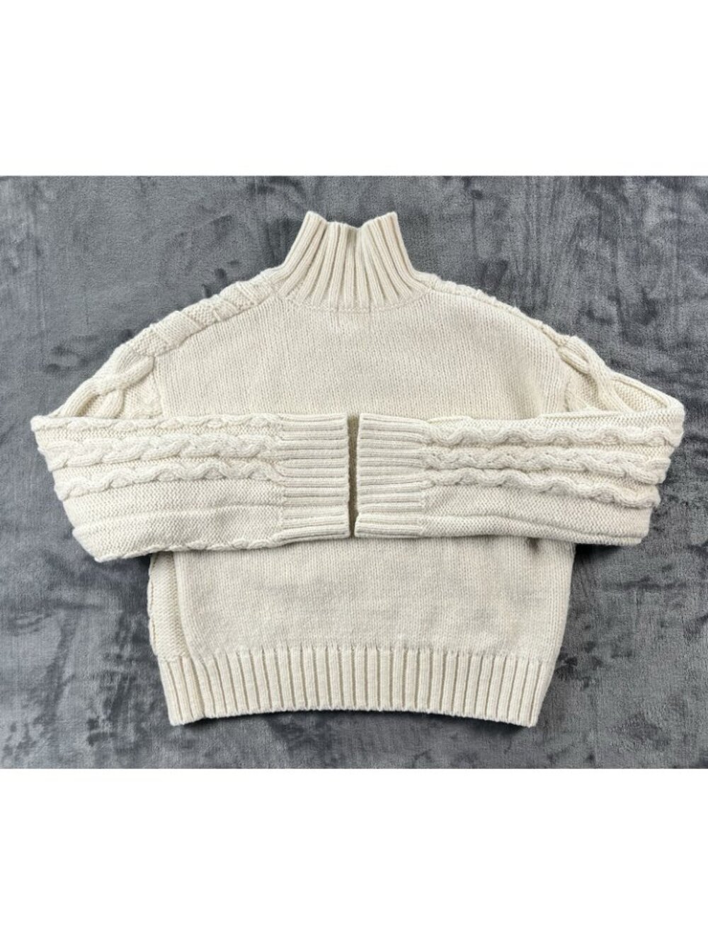 H&M Cable Knit Turtleneck Sweater Women’s Small Ivory Cottage Fisherman - Picture 2 of 6